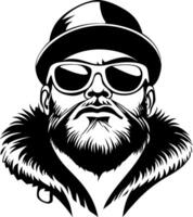Stylish Man with Sunglasses and Fur Collar for Trendy Design and Apparel vector