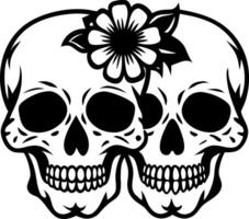 Intricate Twin Skull Design with Flower Accent for Unique Tattoo Concepts and Graphic Art vector