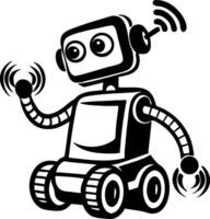 Friendly Cartoon Robot Waving with Antenna and Rolling Wheels Ideal for Kids Design and Education vector