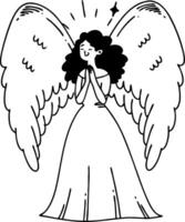 Enchanting Angelic Figure with Large Wings and Joyful Expression for Creative Designs vector