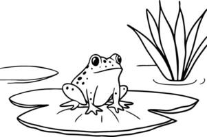 Frog Sitting on Lily Pad in Tranquil Pond Scene Perfect for Coloring or Nature Illustrations vector