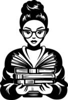 Empowered Woman Holding Stack of Books with Open Pages for Educational Themes and Designs vector