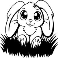 Cute Bunny Sitting in Grass Playful Illustration for Coloring Books and Tattoo Designs vector