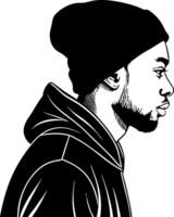 Stylized Portrait of a Man Wearing a Beanie and Hoodie in Profile View for Modern Designs vector