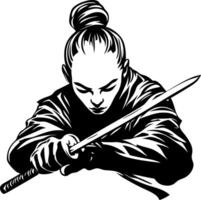 Focused Samurai Warrior Preparing for Battle with Katana Sword in Dynamic Pose vector