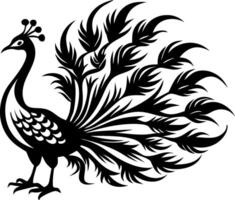 Elegant Black Peacock Illustration with Flowing Feathers Ideal for Tattoo Design and Decor vector