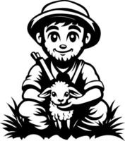 Friendly Shepherd Holding Adorable Lamb for Farm Animal Theme Projects vector