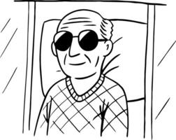 Charming Senior Man in Sunglasses Smiling in Cozy Room Ideal for Illustration Projects vector