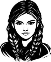 Stylized Young Girl with Long Braids and Confident Expression Ideal for Illustrations and Designs vector