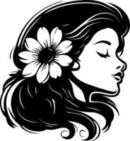 Elegant Profile of a Woman with Flower for Tattoo Design or Coloring Book Art vector