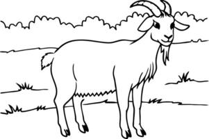 Detailed Cartoon Goat Illustration in Natural Setting Suitable for Coloring Book or Tattoo Design vector
