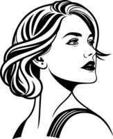 Elegant Woman Profile Design with Flowing Hair Ideal for Tattoo and Coloring Projects vector