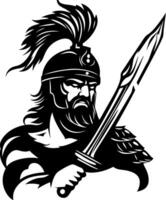 Fierce Warrior in Armor with Sword Graphic for Tattoo Design and Creative Projects vector