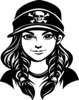 Cool Pirate Girl with Braids and Skull Cap Art for Tattoos and Coloring Pages vector