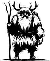 Mysterious Yeti Character Design with Antlers and Staff Ideal for Tattoo and Coloring Applications vector