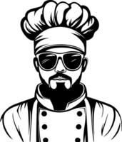 Stylish Chef Character with Sunglasses and Modern Attire for Culinary Art and Tattoo Design vector