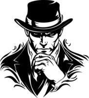Elegant Man in Hat with Serious Expression Perfect for Tattoo and Graphic Design Inspiration vector