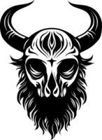 Intricate Black Buffalo Skull Design with Horns and Beard for Tattoo or Graphic Application vector