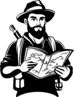 Adventurer with Map and Backpack for Outdoor Exploration and Travel Theme Designs vector