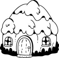 Charming Fairy Tale Cottage Surrounded by Lush Bushes Perfect for Coloring Books and Crafts vector