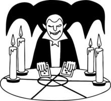 Vampire Fortune Teller with Tarot Cards and Candles for Halloween Decor and Tattoo Design vector