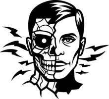 Half Skull Half Face Art with Lightning Strikes for Tattoos and Graphic Designs vector