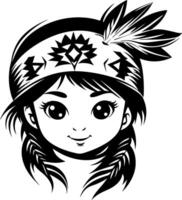 Native American Girl Illustration with Feathered Headband for Cultural Design Projects vector