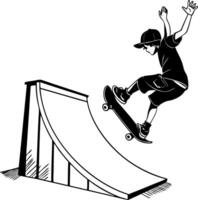 Boy Skateboarding Trick on Ramp Dynamic Action Illustration vector