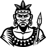 Powerful Indigenous Warrior Portrait with Spear and Traditional Attire Art vector