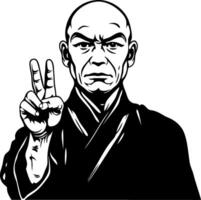 Martial Arts Master with Peace Sign Gesture for Tattoo Design and Inspirational Art vector