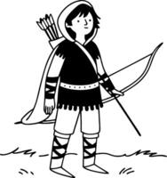 Adventurous Archer Character with Bow and Quiver for Fantasy Illustration and Coloring Projects vector