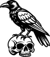 Raven Perched on Skull Dark Gothic Design Ideal for Tattoos and Graphic Art vector