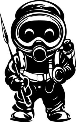 Cute Cartoon Diver Character with Spear and Diving Gear for Fun Illustrations and Designs