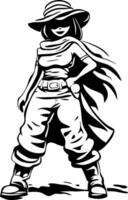 Stylish Female Adventurer Character in Wide Brim Hat and Scarf for Illustration and Design Projects vector