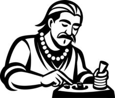 Historicalic Figure Engaging in Traditional Gambling Activity with Dice and Chips vector