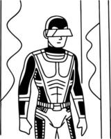 Futuristic Male Character in Cybernetic Suit with Visor Ready for Action vector