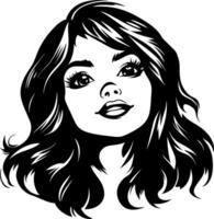 Stylish Black and White Portrait of a Young Woman with Flowing Hair for Art Projects vector