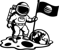 Astronaut Planting Flag on Moon with Earth in Background Space Exploration Design vector