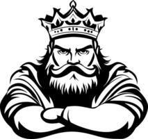 Fierce Bearded King with Crown and Muscular Arms for Tattoo Design or Graphic Art Projects vector