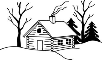 Charming Log Cabin Surrounded by Trees Perfect for Cozy Illustrations and Nature Designs vector