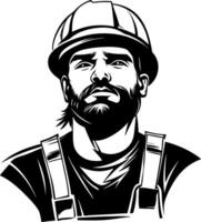 Determined Construction Worker Portrait in Black and White Art for Various Design Uses vector