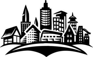 Stylized City Skyline Silhouette with Modern and Traditional Buildings for Design Projects vector