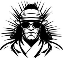 Warrior with Sunglasses and Spiked Headgear for Tattoo and Graphic Design vector
