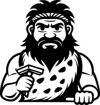 Caveman Holding Razor with Intense Expression Ideal for Tattoo Design or Cartoon Style Graphics vector