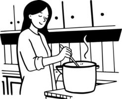 Chef Stirring Soup in Kitchen Illustrating Cooking Process for Culinary Art and Recipe Designs vector