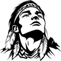 Bold Indigenous Warrior Portrait with Feathers for Tattoo Design or Graphic Art Projects vector