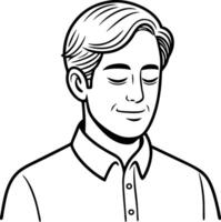 Calm and Serene Portrait of a Young Man with Closed Eyes and a Gentle Smile vector