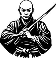 Samurai Warrior Portrait with Katana Intricate Design Powerful Symbol for Tattoos and Art vector