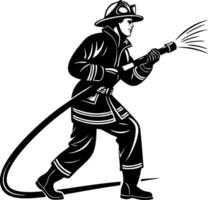 Dynamic Firefighter Silhouette Spraying Water Design for Emergency Services Art vector