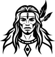 Native American Warrior Portrait with Feathers and Tribal Patterns for Tattoo and Design vector